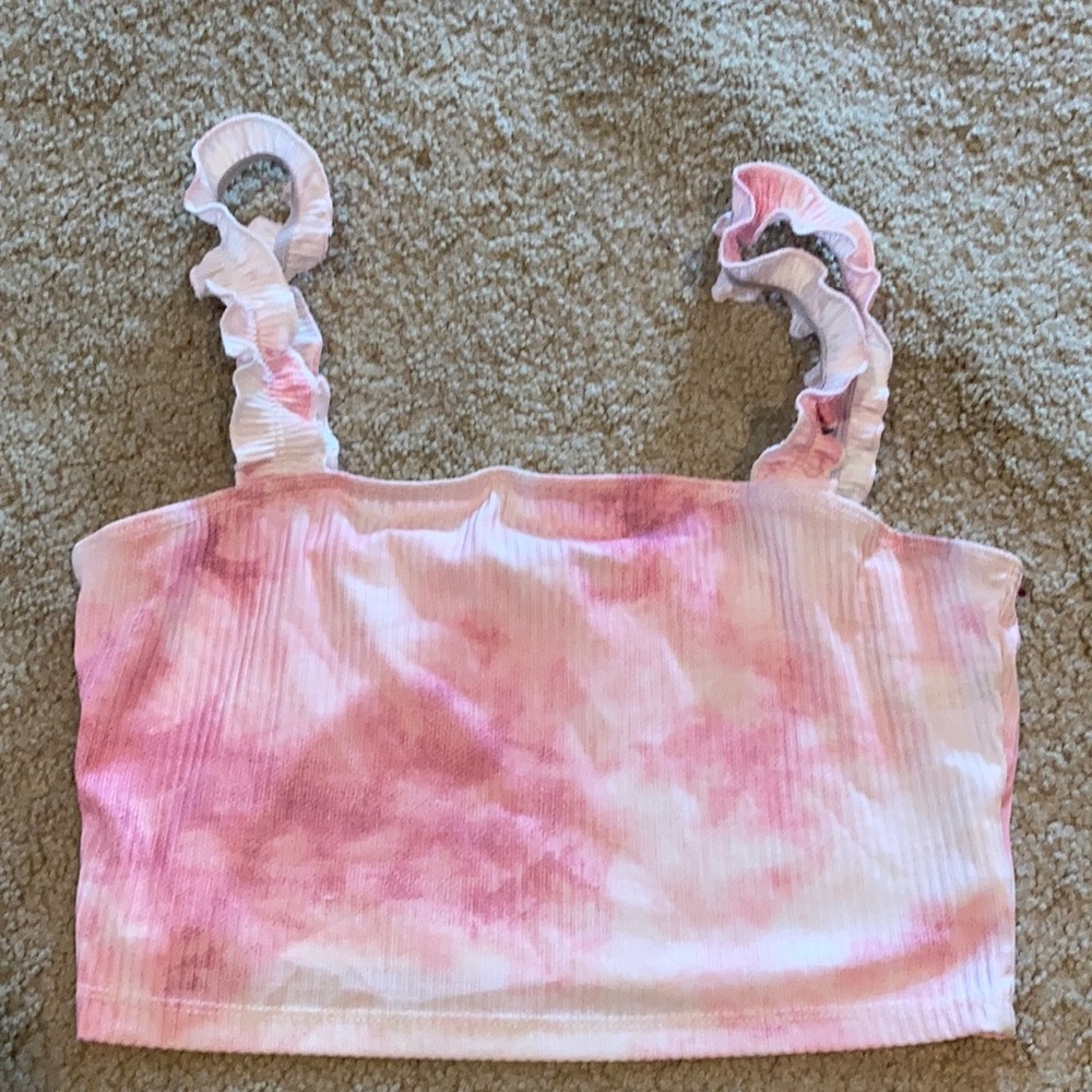 Tie dye pink and white tank dress shirt